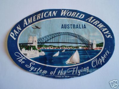 A 1950s Pan Am  Australia baggage sticker.